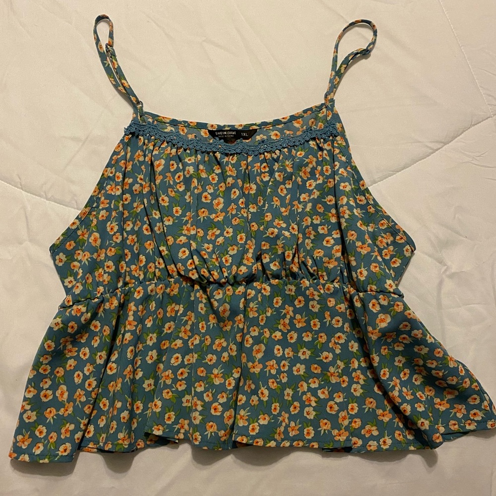 Floral Crop Top With Lacing